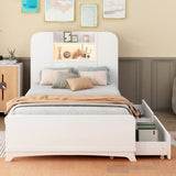 ZNTS Twin Size Storage Platform Bed Frame with with Two Drawers and Light Strip Design in Headboard,White WF313513AAK