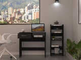 Home Office Set, Two Parts Set, One Drawer, Desktop, Keyboard Tray, Stand, Five Shelves, Black B097133193