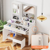 32'' Wide Makeup Vanity Desk with Lighted Mirror and Power Outlet, Dressing Table with Large Storage 13725973