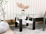 1-Piece Modern Tempered Glass Tea Table Coffee Table End Table, Square Table for Living Room, 51857456
