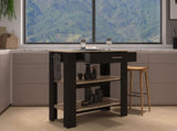 Kitchen Island 37" H, Two Open Storage Shelves, One Drawer, Four Legs,Towel Hanger, Black / Light B097132959