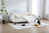 Elena Twin Size Beige Velvet Upholstered Daybed, Ribbed Tufted Backrest, Daybed in Lavish Modern B083P152010