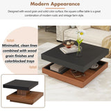 ON-TREND Modern Square 360&degRotating Coffee Table with Three Detachable Tray, 2-Tier Farmhouse Wood N721P191981B