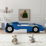 ZNTS Twin Size Race Car-Shaped Platform Bed with Wheels,Blue WF311965AAC