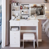 37" Middle Size Left Drawer Desktop Vanity Table Cushioned Stool, Large Sliding, Touch Control, W3258P293192