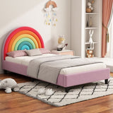 ZNTS Rainbow Design Upholstered Twin Platform Bed Cute Style Princess Bed for Boys & Girls, Teens, WF317595AAZ