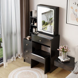 ZNTS Small Space Left Bedside Cabinet Vanity Table + Cushioned Stool, Extra Large Touch Control Sliding 05964841