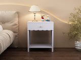 Modern Nightstand with Drawer and Open Shelf,Scalloped Edge Bedside Table for Bedroom, Cute 09977389