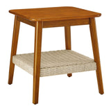 23" Mid-Century Table with Woven Shelf, Boho Table with Storage, Bedside Tables, Small W1801109588