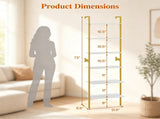 6Tier Freestanding Ladder Bookshelf, Metal Frame Storage Shelf, Rustic Brown Open Display Rack for 53971544