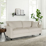 ZNTS Off White Linen, Three-person Indoor Sofa, Two Throw Pillows, Solid Wood Frame, Plastic Feet 02536639