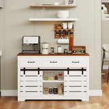 53" Farmhouse Sideboard Buffet Storage Cabinet with 3 Drawers, 2 Sliding Barn Doors, 2 Adjustable W1120P217802