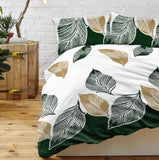 3 Pieces Green Gold Tropical Duvet Cover Set Botanical Palm Leaves Pattern Microfiber Lightweight 41365836
