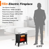 ZNTS 15" Electric Fireplace Heater, Freestanding Wooden Fireplace Stove with 3D Realistic Flame, 00157505