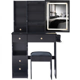 Small Size Left Drawer Desktop Vanity Table Cushioned Stool, 2 AC2 USB Power Station, Hair dryer W936P202460