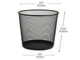 Mesh Trash Can, Set of 3, Waste Paper Basket, Metal, 11.5"L x 11.5"W x 13.75"H, Black 76567002