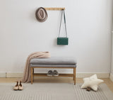 End of Bed Bench with Shelf, Linen Upholstered Storage Shoe Bench, Modern Bedroom Bench with Metal W2725P207314