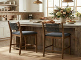 Arno Indoor Upholstered Wooden Counter Stool, Walnut Finish with Charcoal Upholstery and Black Rope, N775P366302B