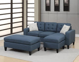 ZNTS Reversible 3pc Sectional Sofa Set Navy Tufted Polyfiber Wood Legs Chaise Sofa Ottoman Pillows B01149073