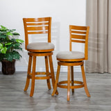 24" Counter Height Slat Back Swivel Stool, Natural Finish, Beige Fabric Seat B04660692