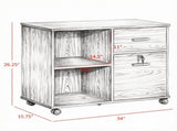 Lateral File Cabinet with Wheels Mobile Printer Cart with Open Shelves & Drawers, Holds A4 27071116