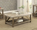 Industrial Style Angled Support 1pc Cocktail Table with Bottom Shelf Marble Top Creamy White Wooden B011P175702