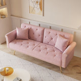 A 69.7-inch-long sofa bed covered in pink velvet fabric, featuring nail head trimndccompanied by W3356P298450