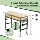 60" Adjustable Workbench for Garage, Rubber Wood Heavy Duty Workstation with Power Outlets & Wheels, W1422P218520