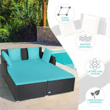Turquoise Outdoor Rattan Daybed with Upholstered Cushions 76934581