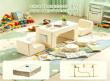 1 PC Kids Modular Sofa Set, 1 Table & 2 Chairs with 2 Round Cushions, White Corduroy Kids Sofa 87109911