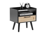15.75" Rattan End table with drawer and solid wood legs, Modern nightstand, side table for living 92626567