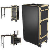 Portable Nail Art Table w/ LED Mirror, Bluetooth, Lockable Drawers, Telescopic Pole - Folding 98979959