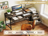 Home Office Dual Desktop Desk with 5 Storage Drawers, Powder-Coated Metal Frame Engineered Wood 15981882