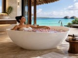 63" Freestanding Solid Surface Bathtub, Luxury Engineered Stone Resin Freestanding Soaking Bathtub T5287P510107
