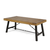 Outdoor Acacia Wood Coffee Table, Teak Finish / Rustic Metal Brown and Black, 27.25"D x 45.75"W x 62348.00