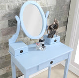 ZNTS Moniys Wood Moniya Makeup Vanity Table and Stool Set, Blue T2574P163829