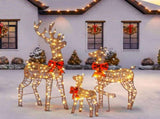 3-Piece Lighted Christmas Reindeer Family Outdoor Decorations, Weather Proof Rattan Deer Family 90191164