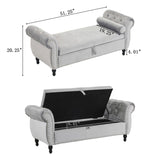 Velvet Multifunctional Storage Rectangular ottoman bench with 1 Pillow, grey N769P186110G