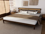 Dark walnut wood painted finish rattan and pine wood double headboard King size bed, Bohemian 01800575