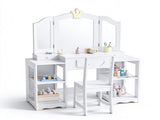 Kids Vanity with Storage, Kids Vanity Table and Chair Set with Tri-Fold Mirror, Extra-Wide Kids 81344517