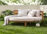 Outdoor Acacia Wood Round Daybed, Patio Lounger with Curved Slatted Backrest, Cushion and 4 N717P453341A