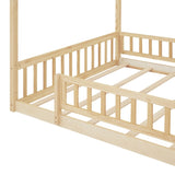 ZNTS Full Size Wood Bed House Bed Frame with Fence, for Kids, Teens, Girls, Boys,Natural WF302177AAN