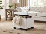Cloud White Square Foldable Storage Ottoman with 10 Gallon Storage, Tufted PVC Leather Footrest 51878880