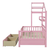 ZNTS Wooden Twin Size House Bed with 2 Drawers,Kids Bed with Storage Shelf, Pink WF308872AAH