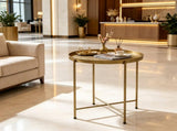 18 Inch Round Coffee Table for Living Room, Hammered Tray Top Center Table with Metal Frame for 01721341