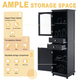 ZNTS 63" Tall Bathroom Storage Cabinet with Glass Doors, Free-Standing, Two Drawers, and Adjustable N729P171305B