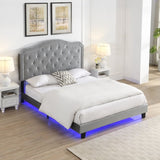 Upholstered Bed Button Tufted with Curve Design - Strong Wood Slat Support - Easy Assembly - Light W2297P268386