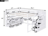 Full Size Loft Bed with Desk and Shelves, Two Built-in Drawers, Storage Staircase, White 48024197