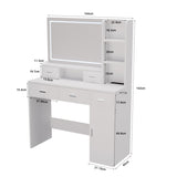 White dressing table with LED 3-color illuminated mirror and power outlet, dressing table with W1320P186696