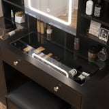 Pitted Particleboard With Triamine Coating, Tempered Glass Table Top, 5 Drawers, With Shelves, With 39652611